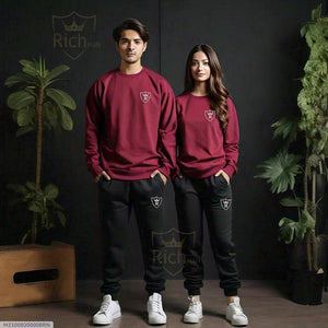 2 Pcs Unisex Fleece Plain Track Suit