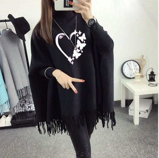 Cotton Printed Poncho For Girls And Women-Black