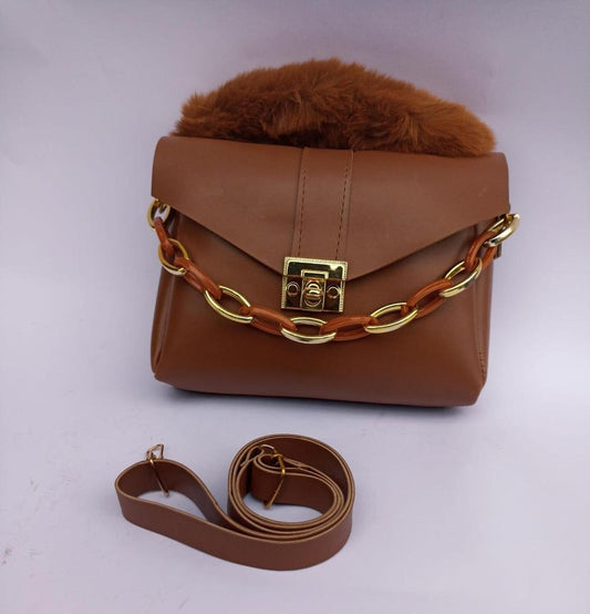 Chunky Chain Purse With Fur For Women And Girls