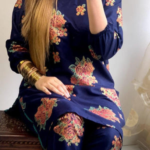 2 Pcs Women's Stitched Arabic Lawn Printed Shirt And Trouser