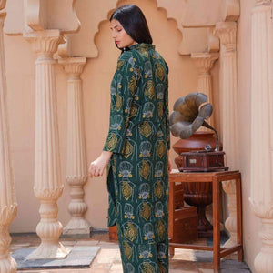 2 Pcs Women's Stitched Linen Printed Long Shirt And Trouser